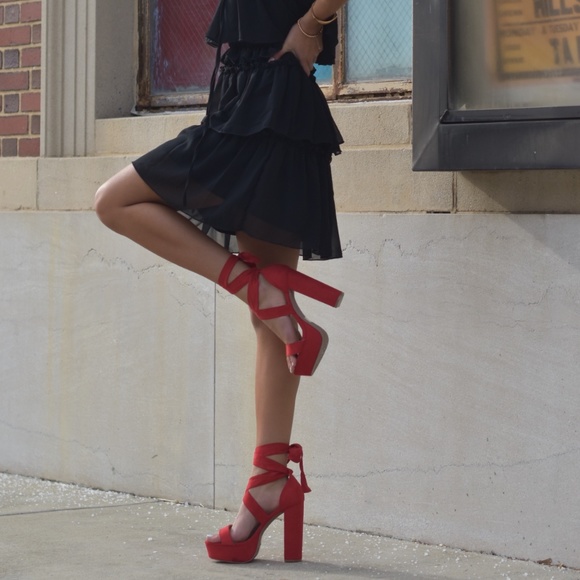 Shoes - red lace up heels